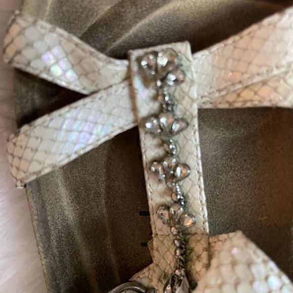 Bertula Birkenstock beige reptile prints sandals with rhinestones accents SZ40 - Picture 6 of 11